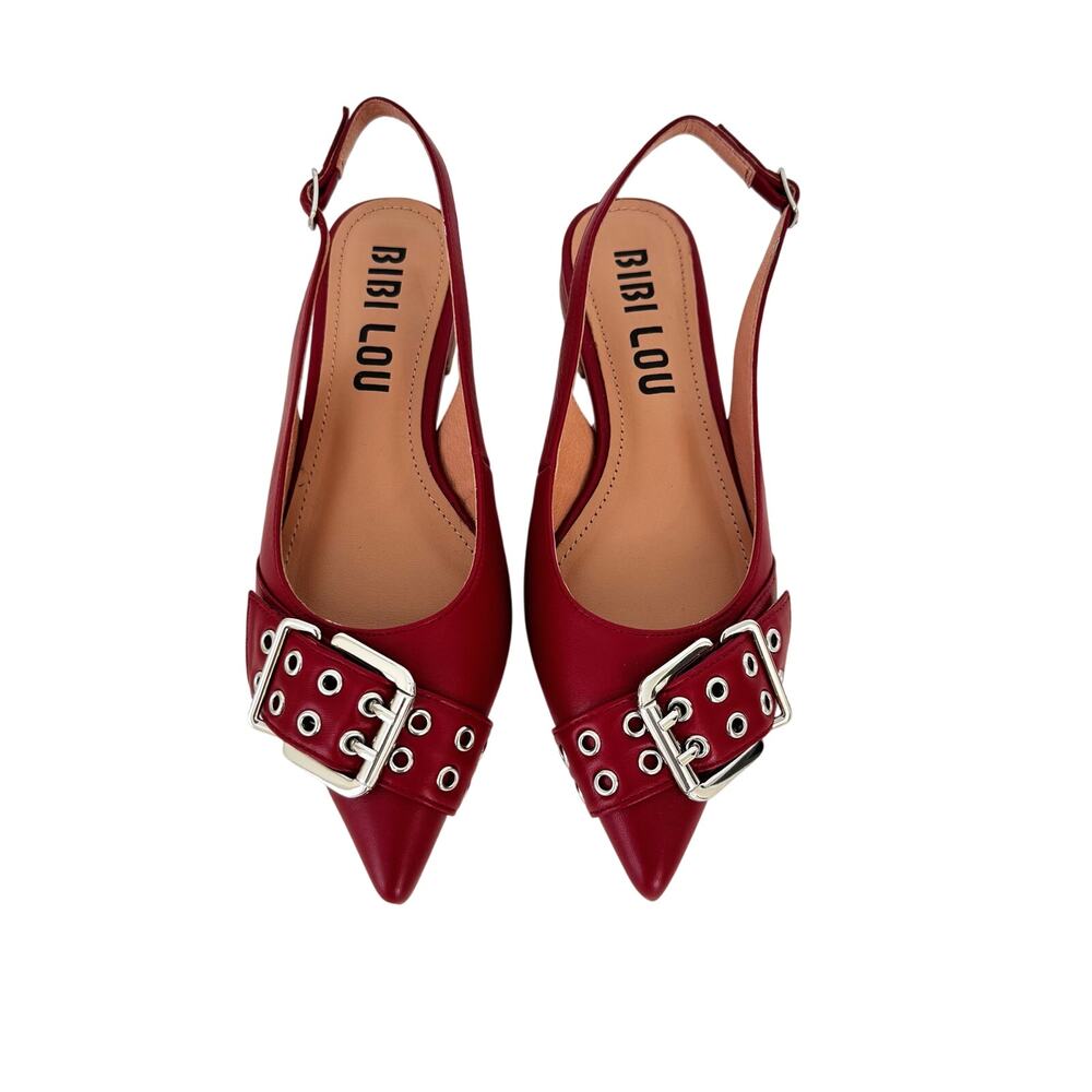 Bibi Lou Samira Motto Pointed Toe Slingback Sandals Flats Carmine | EU 36 (US 6)